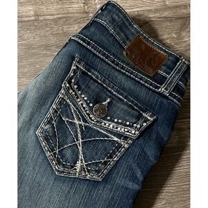 BKE Sabrina Boot Cut Stretch Dark Wash Low Rise Blue Jeans Size 27x33.5‎ (28x33)